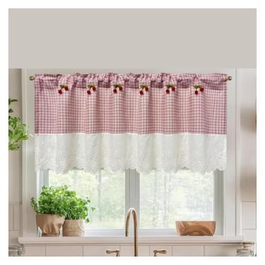 Imagem de SHENSHENG-Saia de cortina curta retrô, meia cortina vintage para cozinha, escritório, pia (rosa, 1 peça