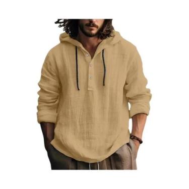 Imagem de Camisa Casual Masculina De Algodão E Linho, Blusa Solta De Manga Longa