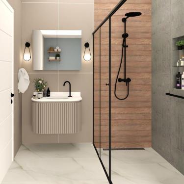 Imagem de Gabinete Para Banheiro Suspenso Emma 80cm Branco/santiago