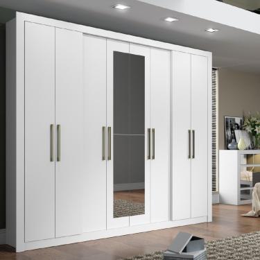Imagem de Guarda Roupa Casal 8 Portas 4 Gavetas Espelho 1096 Carraro - Branco Branco