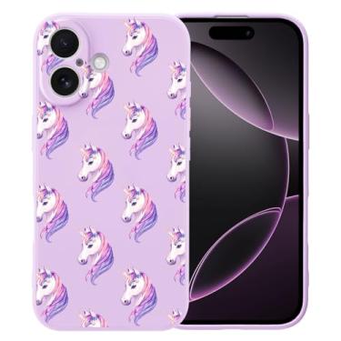 Imagem de MAYCARI Capa de celular com unicórnios roxos fofos para iPhone 14 de 6,1 polegadas, compatível com Magsafe, capa de borracha gel macia de silicone líquido de ajuste fino com forro de microfibra à