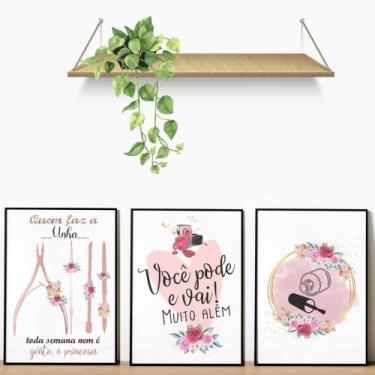 Imagem de Kit 3 Quadros Decorativos Manicure e Beleza Salão Estúdio Espaço Nails