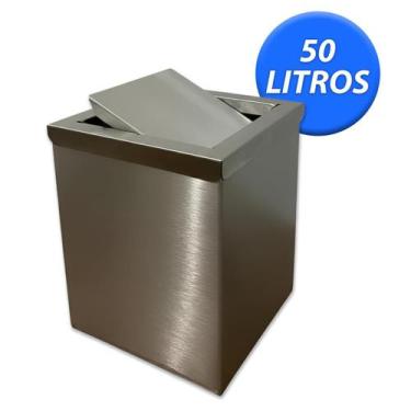 Imagem de Lixeira Quadrada 50l Com Tampa Em Aço Inox Para Área Interna E Externa