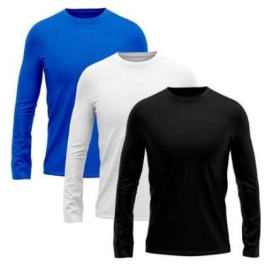 Imagem de Kit 3 Camisetas Masculina Segunda Pele Manga Longa Dry Lisa Praia Camisa Blusa Camiseta Treino Bike-Masculino
