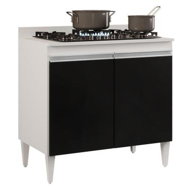Imagem de Balcão Para Cooktop 80cm 2 Portas Flórida Branco-preto - Lumil Móveis