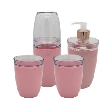 Imagem de kit higiênico para lavabo 4 peças, porta escovas, sabonete líquido cot