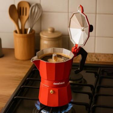 Imagem de Cafeteira Italiana Alumínio Vermelha 3 Xícaras (150ml) Tipo Moka Expre