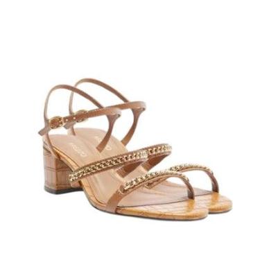 Imagem de Sandália Arezzo Marrom Croco Salto Médio Tiras Corrente-Feminino