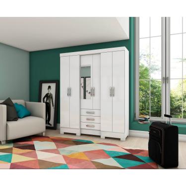 Imagem de Guarda Roupa Casal com Espelho 6 Portas 3 Gavetas com Pés B23 Briz - Branco
