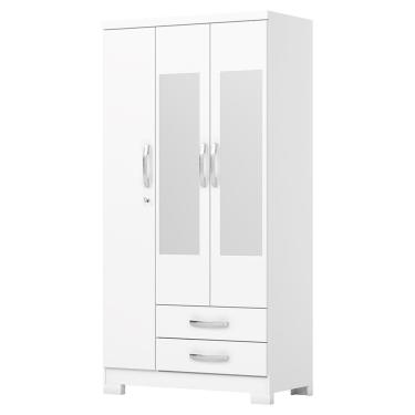 Imagem de Guarda Roupa Solteiro Açaí 3 Portas E 2 Gavetas Branco Com Espelho - Móveis Henn