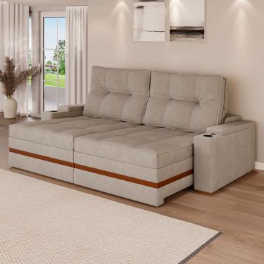 Imagem de Sofá Retrátil Reclinável 4 Lugares Mônaco 1,96m Veludo Bege