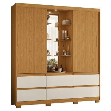 Imagem de Guarda Roupa Solteiro Atena 2 Portas 6 Gavetas Flex Cinamomo-off White Com Led – Móveis Albatroz