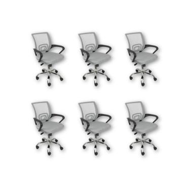 Imagem de Kit 6 Cadeiras De Escritório Oficial Begonia Tela Mesh Ergonômica Cinza