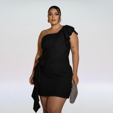 Imagem de Vestido Plus Size Feminino Um Ombro Só Com Babados Elegante e alças co