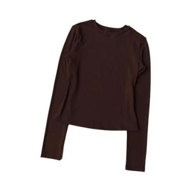 Imagem de Camiseta De Yoga Feminina Slim Fit De Manga Longa Com Gola Redonda Res