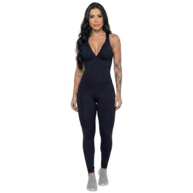 Imagem de Macacão Liso Longo Com Bojo Serra e Mar Modas Roupa De Academia Treino Suplex Moda Fitness Feminina-Feminino