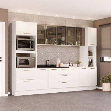 Imagem de Cozinha Completa Amara 13 Portas 4 Gavetas com Vidro 40250776 Branco - Politorno