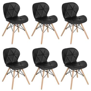 Imagem de Kit 6 cadeiras estofadas Charles Eames Eiffel Slim Wood confort - Pret