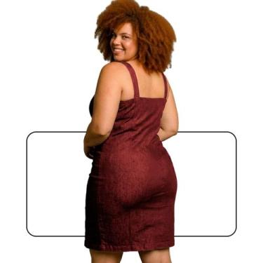 Imagem de Vestido Plus Size em Brim Sarja com Elastano Alça e Zíper Cor:MarsalaT