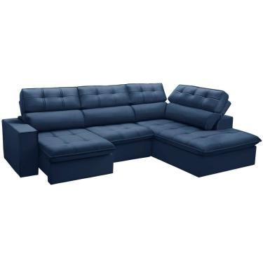 Imagem de Sofá 4 Lugares Retrátil Reclinável Chaise Direito 288cm Solin F04 Veludo Azul - Lyam Decor