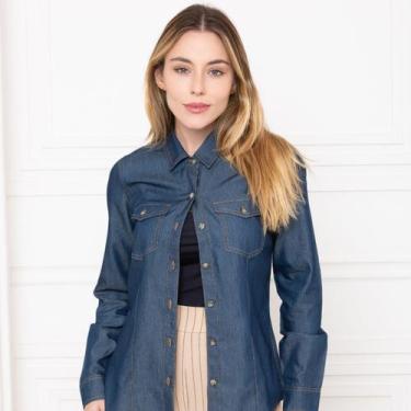 Imagem de Camisa Jeans Feminina Manga Longa com Bolsos Frontais e Botões - Maran