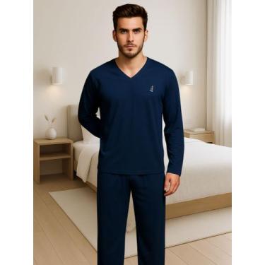 Imagem de Pijama de Inverno Masculino Manga Longa Calça Comprida Adulto de Frio 