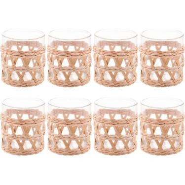 Imagem de Conjunto 8 Copos Baixos de Vidro Wolff com Sisal 320ml Decorados Fibra
