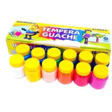 Imagem de Tinta Tempera Guache Com 12 Cores Vivas 15ml Cada Não Toxico - acrilex