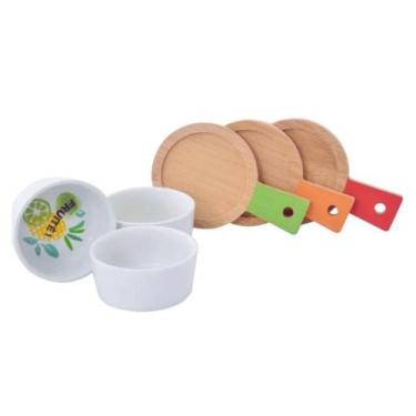 Imagem de Kit 6 Peças 3 Petisqueiras Cerâmica Ecos e 3 Bandejas Bambu - Wincy