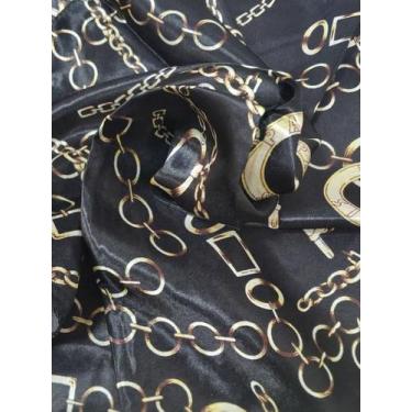 Imagem de Lenço Feminino Cetim Estampa Correntes 50x50cm Luxo para Bolsa e Cabel