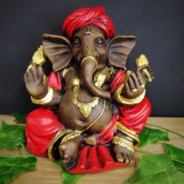 Imagem de Ganesha com turbante vermelho 20cm - CASA FÉ