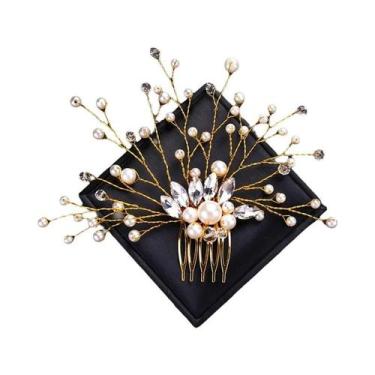 Imagem de Tiara De Cristal Dourado Com Pérolas Para Mulheres, Acessórios De Cabe