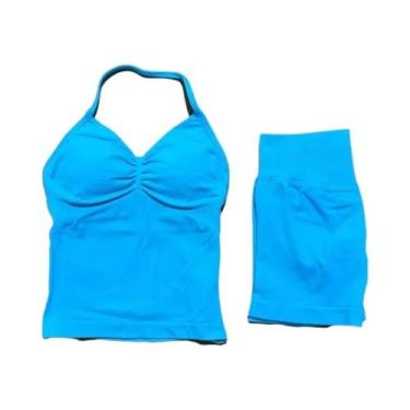 Imagem de Conjunto De Fitness Para Mulheres Com Top Halter Sem Costas E Shorts D