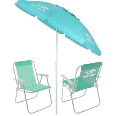 Imagem de kit guarda sol + 2 cadeira praia mormaii verde bel fix
