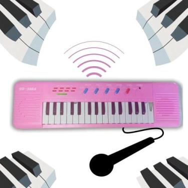 Imagem de Teclado Infantil Rosa com Microfone Keyboard 32 Teclas - Congratulatio
