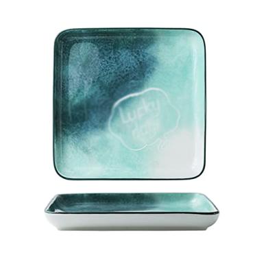 Imagem de Prato de macarrão de cerâmica estilo chinês, prato de porcelana pintado à mão, prato de jantar grande sobremesa, prato de jantar seguro para micro-ondas (cor: C)