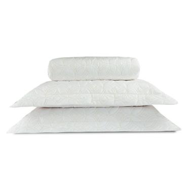 Imagem de Cobre Leito Colcha Queen 3 Peças Bordado Luxury Branco