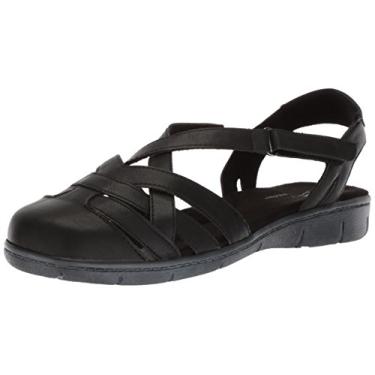 Imagem de Easy Street Sandália rasteira feminina Garrett de couro sintético com tiras, Preto, 6 Wide
