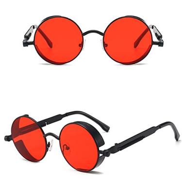 Imagem de Óculos de sol redondos estilo steampunk masculino feminino designer retro redondo armação de metal lente colorida óculos de sol, preto vermelho, outros