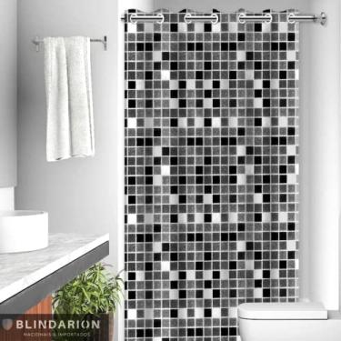Imagem de Cortina de Box Banheiro com Ilhós Pastilha Preta Antimofo Impermeável