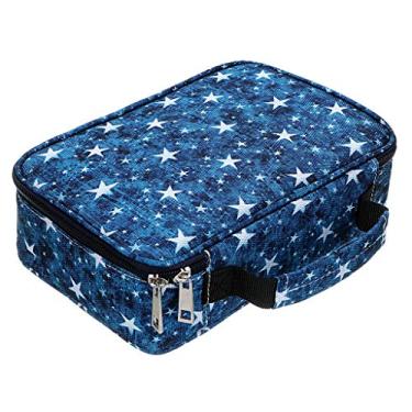 Imagem de BTSKY Estojo para lápis com zíper, multifuncional, 36 compartimentos grandes elásticos para 72 lápis de cor (azul estrela)