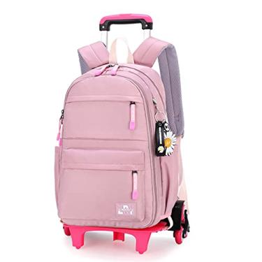 Imagem de Mochilas escolares para meninas com rodinhas, mochila infantil infantil, mochila de viagem casual primária e secundária-Purple|| 6 Wheels