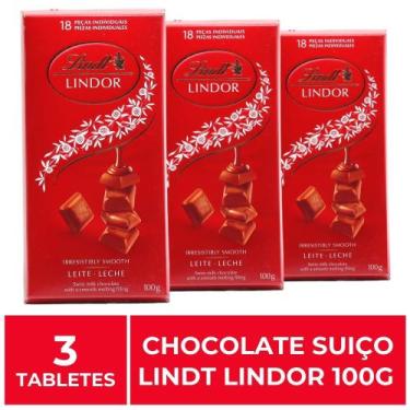 Imagem de Chocolate Suíço Ao Leite, Lindt Lindor, 3 Tabletes De 100G