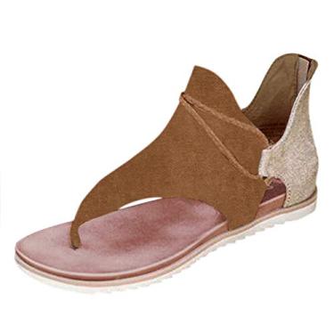 Imagem de Sandálias femininas de verão com zíper confortáveis sandálias rasteiras femininas casuais de praia sandálias de pele de cobra para mulheres tamanho 8 (marrom, 9)