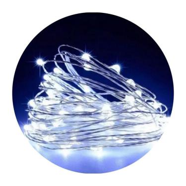 Imagem de Cordão Com 100 Leds Pequena Gota 10 Metros Fio Crystal Azul