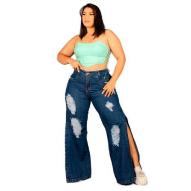 Imagem de Calça Jeans Wide Leg Plus Size Pantalona Fenda Lateral - Useconf
