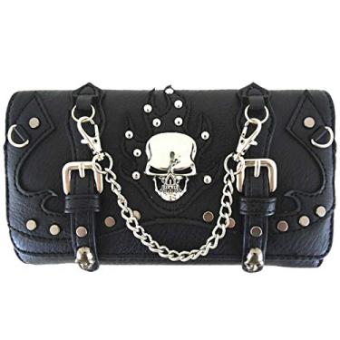 Imagem de Carteira feminina punk gótica com alça de pulso com três dobras preta, preta, grande, carteira de três dobras, Preto/bahama p, Large, Carteira com três dobras