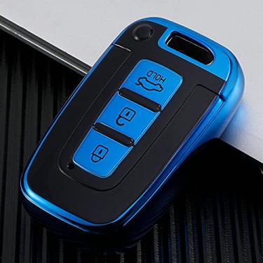 Imagem de YJADHU Capa de capa de chave de controle remoto de carro de TPU macio, apto para Hyundai Solaris HB20 i30 Veloster SR ix35 Elantra Accent KIA RIO Sportage K2 K3, azul