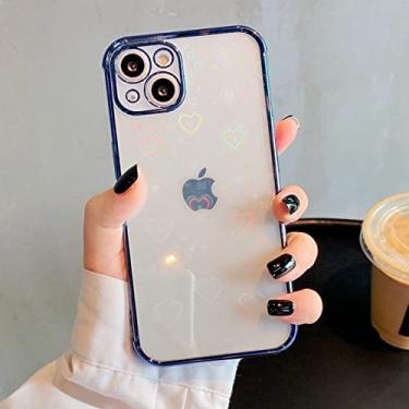 Imagem de Capa de eletroplaca de flor de laser bonito para iphone 14 13 12 11 pro max se 2020 x xs xr 8 7 plus 13 mini aurora amor coração capa clara, coração azul, para iphone 13