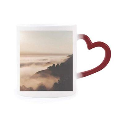 Imagem de Sunrise Sunset Mountain Fog Paisagem Céu Sensível ao Calor Caneca de Grés Mudança de Cor Vermelha